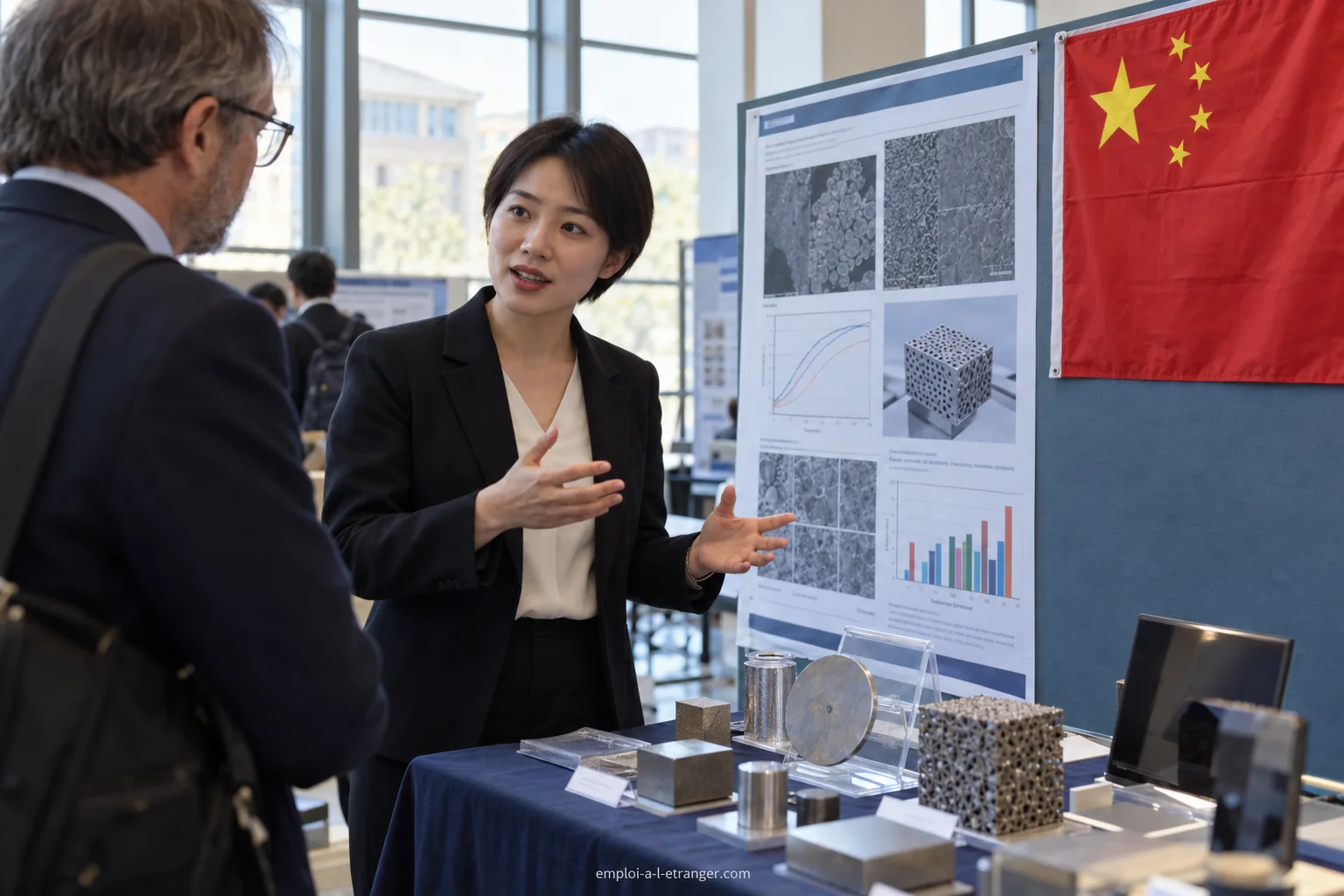 Scientist presenting materials research to an international contact