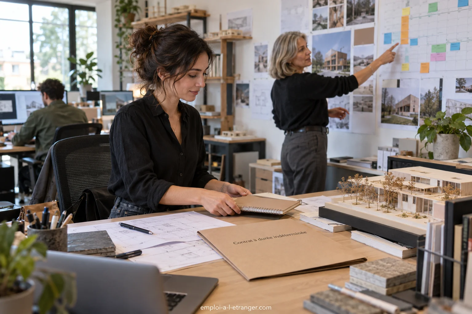 New employee settling into an architecture practice with a project schedule