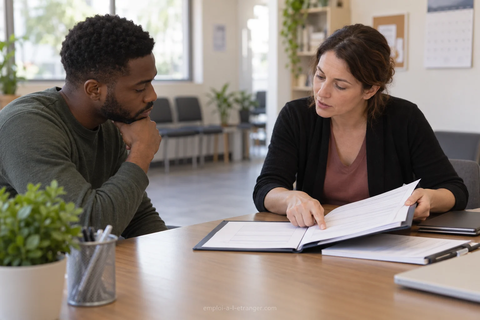 Candidate consulting an adviser before starting employment